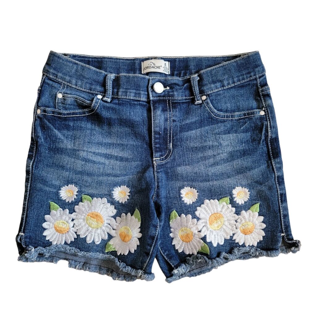 Jordache Girls Denim Shorts with Daisys Sz 14 Adjustable Waist